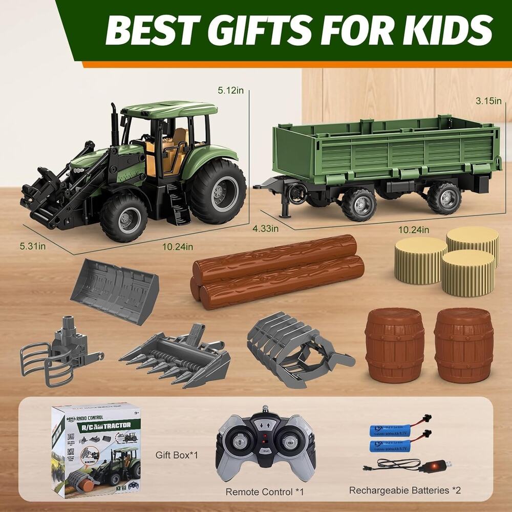 Remote Control Tractor,Kids 2.4Ghz RC Tractor Set,Toddler Farm Toys with 2 RC Me - Picture 3 of 7
